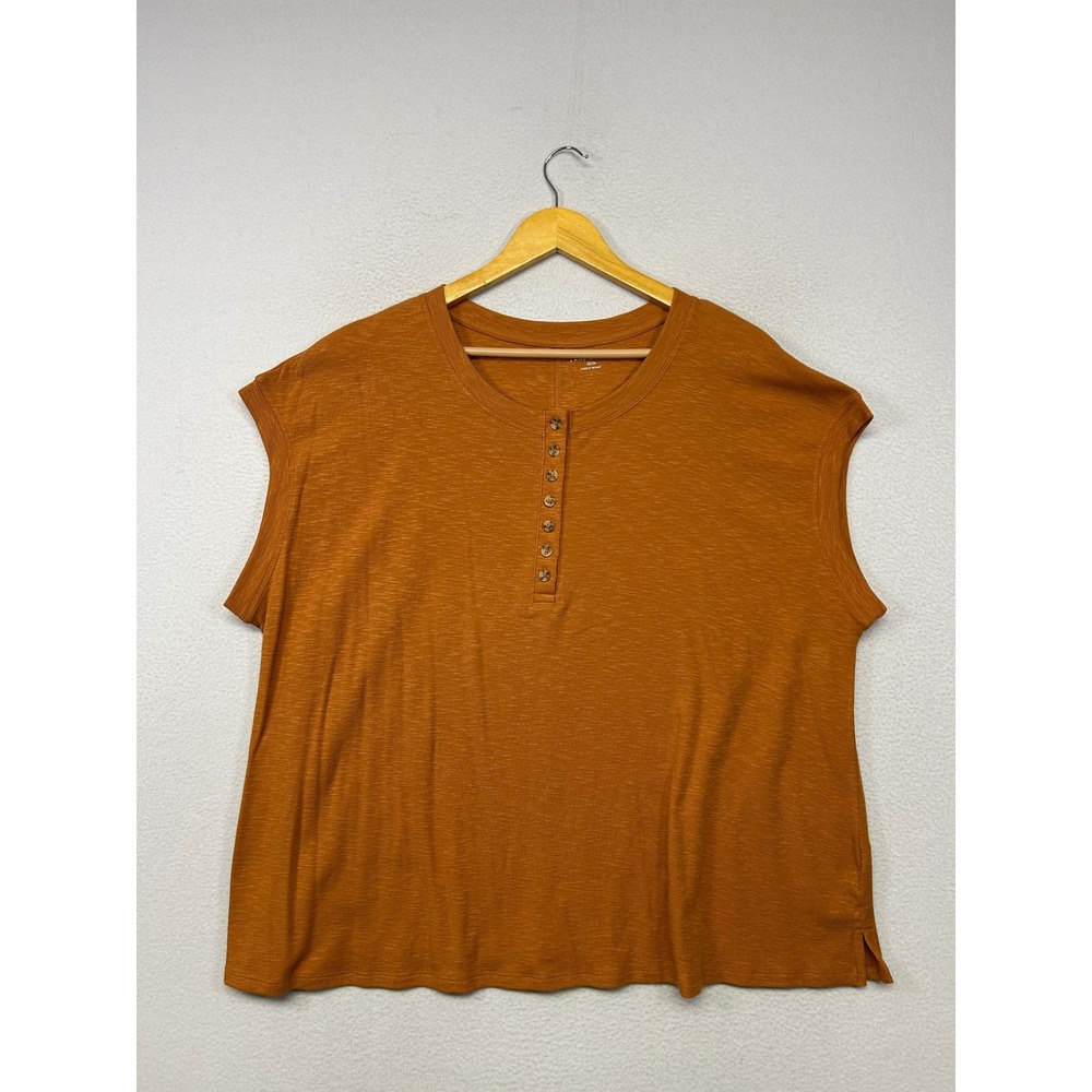 Boho Casual Lane Bryant Womens 22/24 Orange Henley Sleeveless Slub Knit Top
